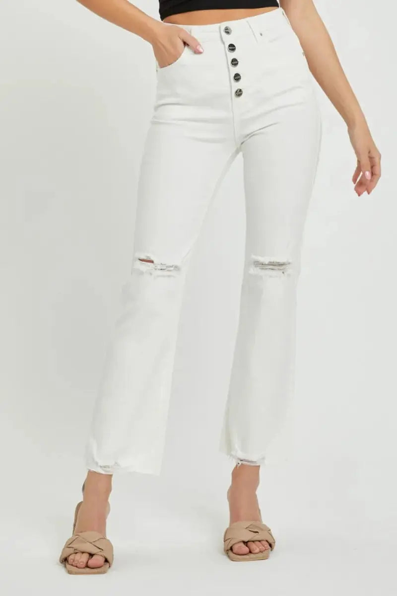RISEN Full Size High Rise Button Fly Straight Ankle Jeans - Love Salve